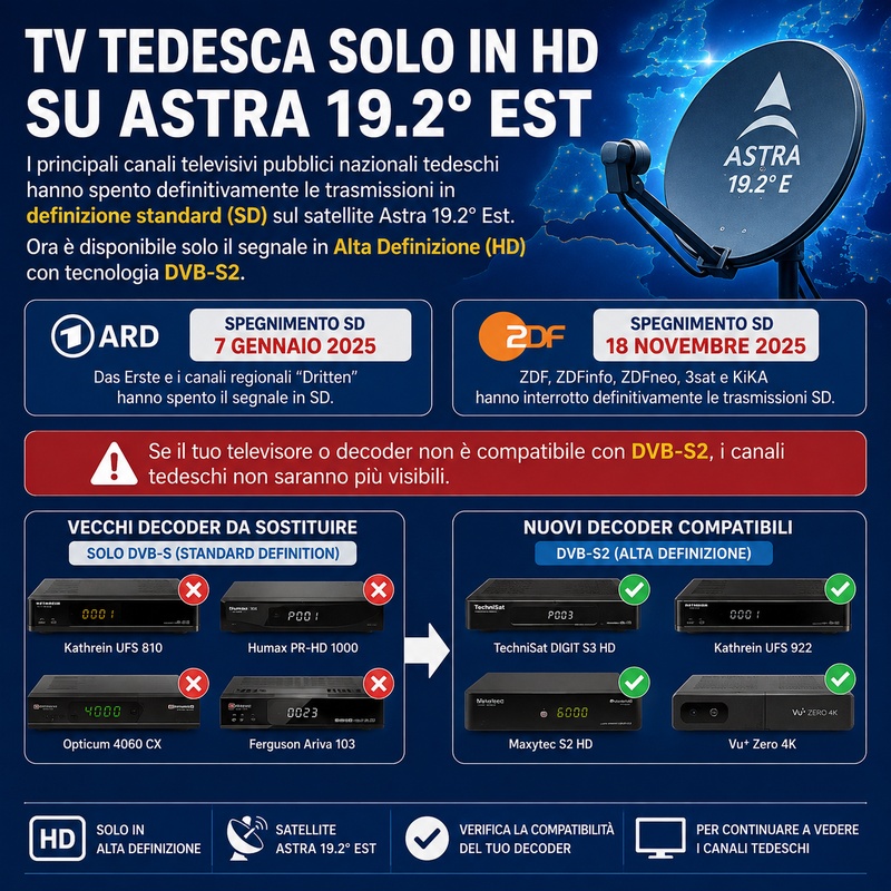 canali tedeschi nazionali non si vedono: TV satellitare tedesca: CAMBIO SD A HD E CANALI NON PIU’ SUL SATELLITARE